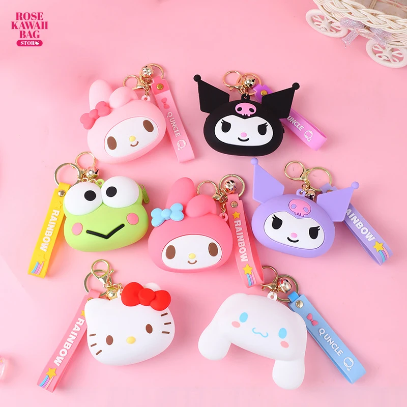 

Sanrio Coin Purse Kawaii Kuromi Hello Kitty Coin Wallet Cute Sanrio Keychain Pendant Silicone Bag Cartoon Pvc Waterproof for Kid