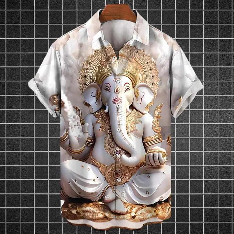 

Hindu Nile Lord God Shiva Graphic Shirts For Men Clothes Religious Belief Lapel Blouse Hinduism Vishnu Men Blouses Elephant Tops