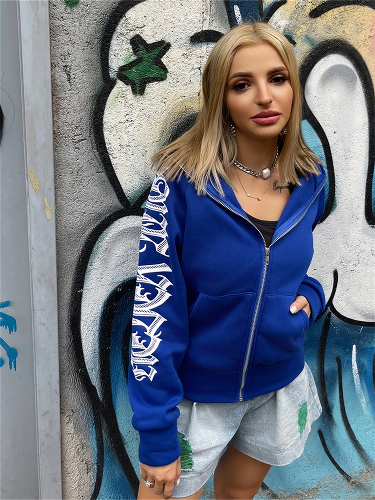 FQLWL Autumn Streetwear Loose Zip Up Hoodie Women Sweatshirts Long Sleeve  Top Black Jacket Brown Graphic Sweatshirt Hoodies - AliExpress