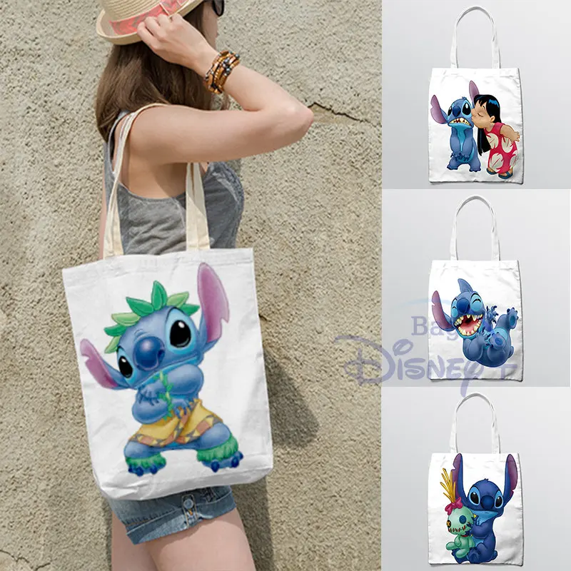 

Shoulder Bags Disney Stitch Women Shopping Tote Child Cute Canvas Aesthetic New Arrival Eco School Beach Large Grocery Handbag