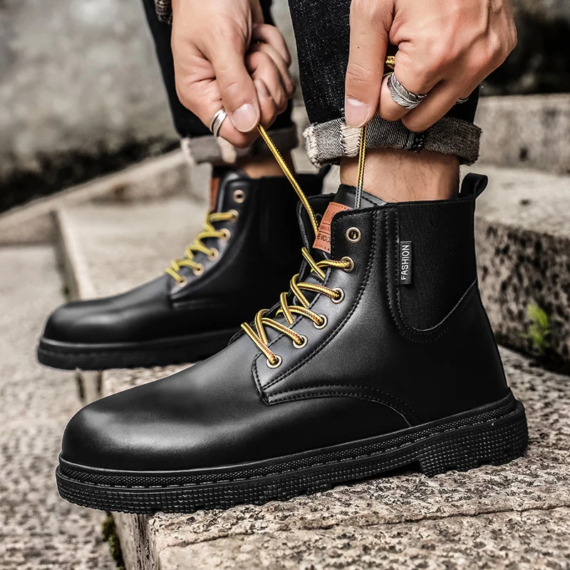Autumn Winter Couple Leather Ankle Boots Classic Brown Work Boots For Men Comfort Anti-slip Men Outdoor Botas Para Hombre
