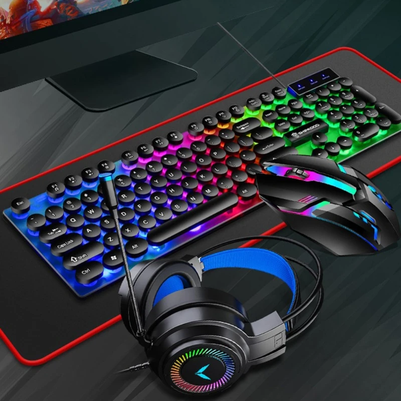 ouvido teclado almofada do mouse multimídia arco-íris retroiluminado