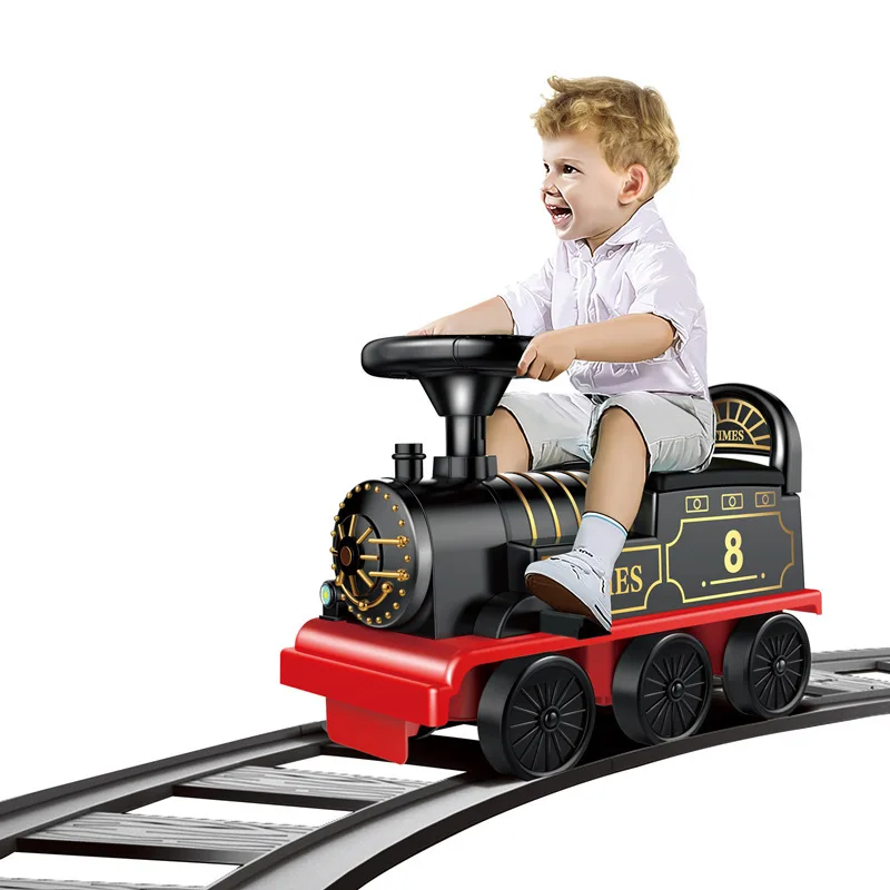Train Kids Car Electric Riding Toy Ailway Baby Stroller Walker Child Can Carry Train Rail Car Classical Model Birthday Gifts