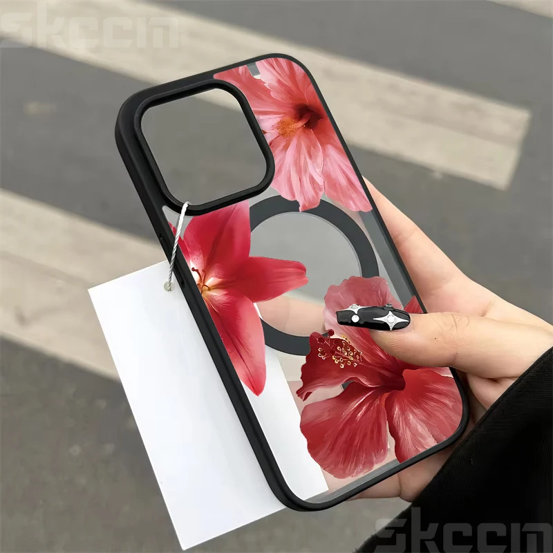 Flower Lily Hibiscus Print Clear Wireless Charger Phone Case