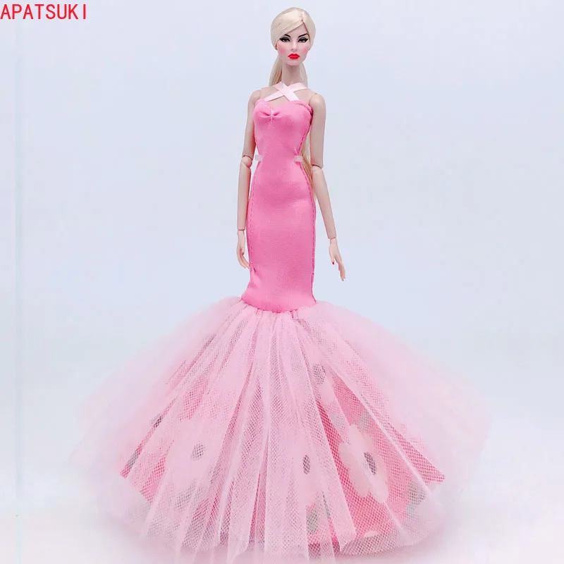 Rosa Floreale Di Modo Di Vestiti Per Le Bambole Barbie Doll Dress Abiti Fishtail Della Sirena Abito Del Partito 1/6 Bambole Accessori