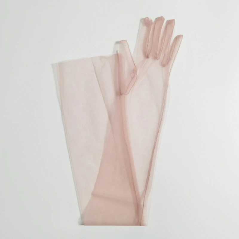 Long Sheer Tulle Wedding Gloves - Ultra Thin Stretchy Full Finger Mittens