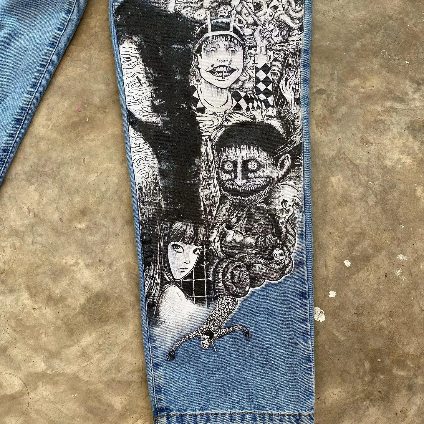 Hip Hop Anime Print Jeans New Harajuku Retro Graphic Baggy Jeans Denim Y2k Pants Men Women Goth High Waist Wide Trousers