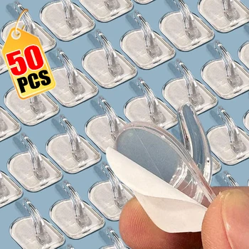 Mini crochets muraux transparents auto-adhésifs, 50/10 pièces, crochet de décoration murale, organisateur de rangement pour la maison, la cuisine et la salle de bains 1