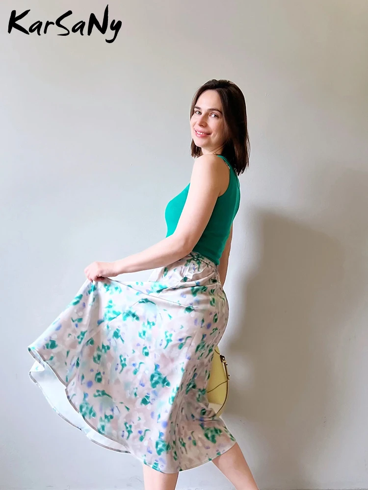 スカート LOOKAST [Exclusive] LILY HLINE MIDI SKIRT / LILY HLINE MIDI Satin Summer Midi Skirts For Women 2024 Pink A Line Elegant