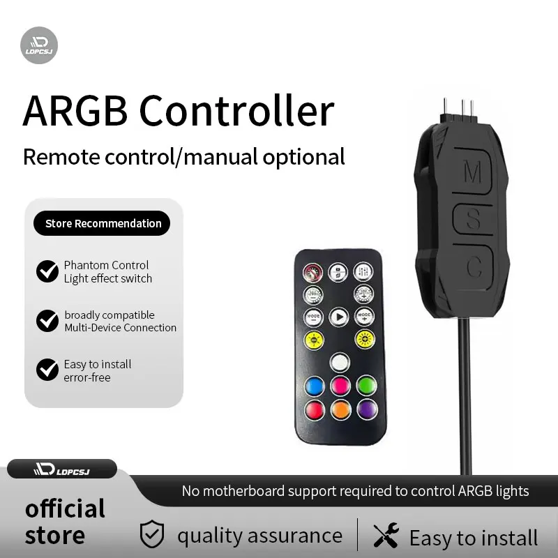 LDPCSJARGBController 5V 3pin-SATA 전원 공급 장치 미니 RGB 컨트롤러 3PIN 허브 컴퓨터 Cpu 케이스 쿨 팬 LED 라이트 라디에이터