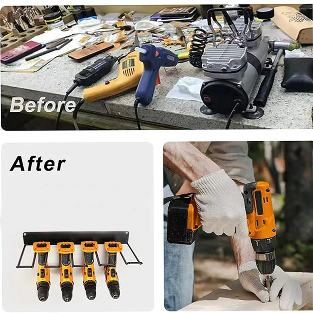 Power Tool Wall Mount Holder Space-Saving Drill Holder Battery Slot Heavy Duty Metal Tool Shelf Workshop Screwdriver Storage