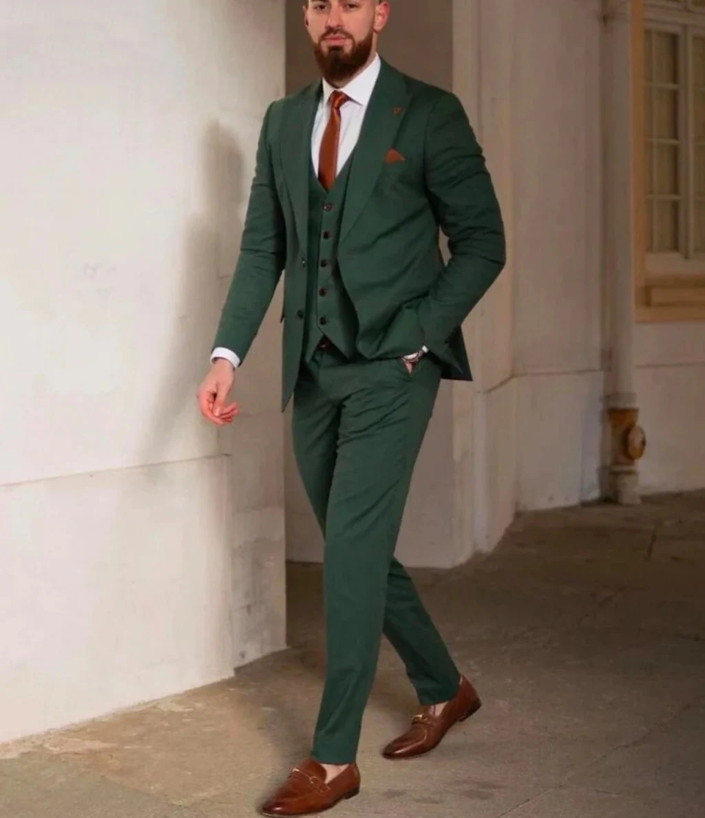 Men's Three Pieces Wedding Suit Single Breasted Peak Lapel Blazer Business Groom Dinner Daily Groom Tuxedos 4