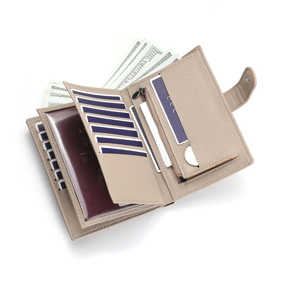 Portafoglio da viaggio in pelle PU da uomo e da donna, porta passaporto, porta carte di credito con più slot, accessori da viaggio