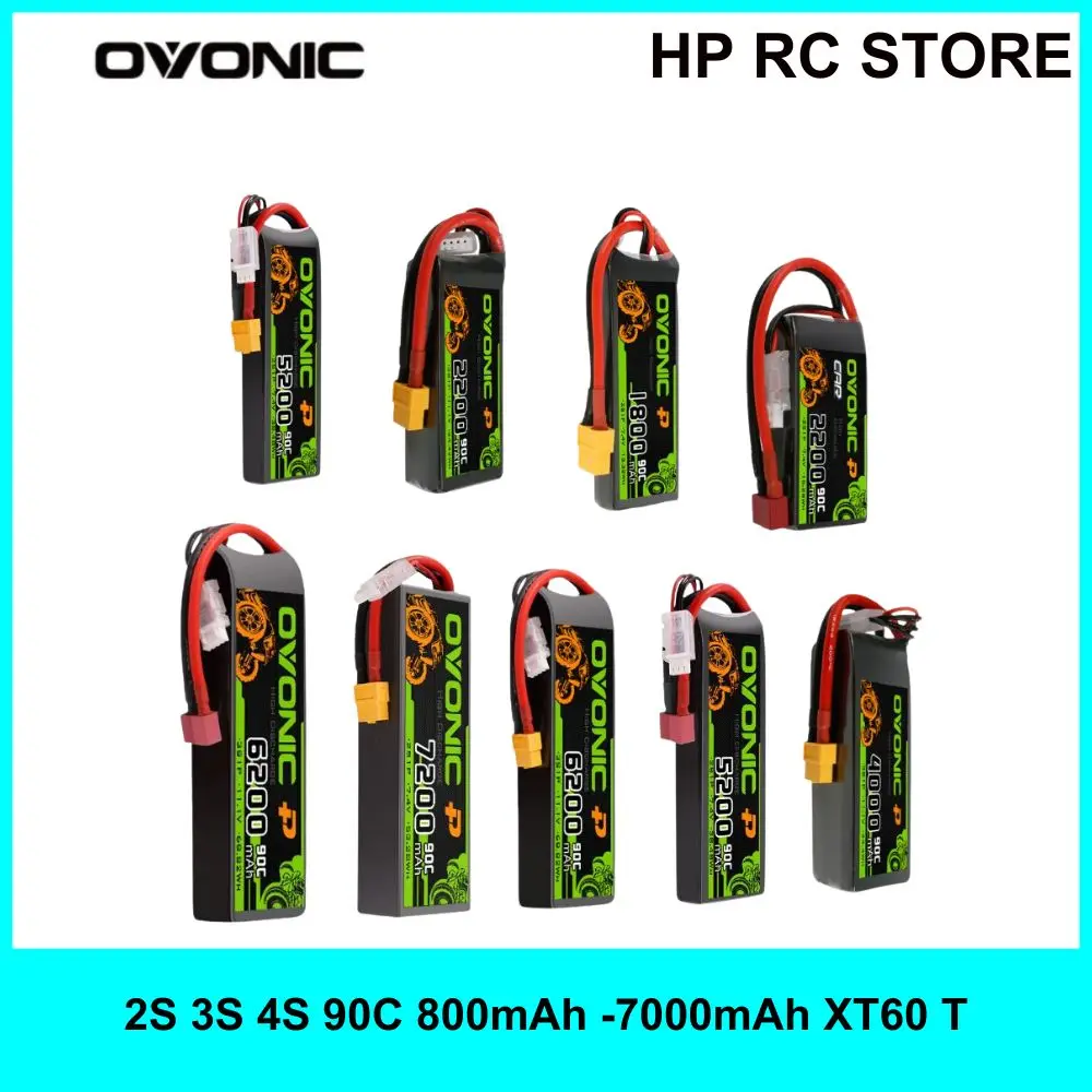 Vue de face de la batterie LiPo 90C 7200mAh 2S XT60 pour RC, étiquette technique lisible.