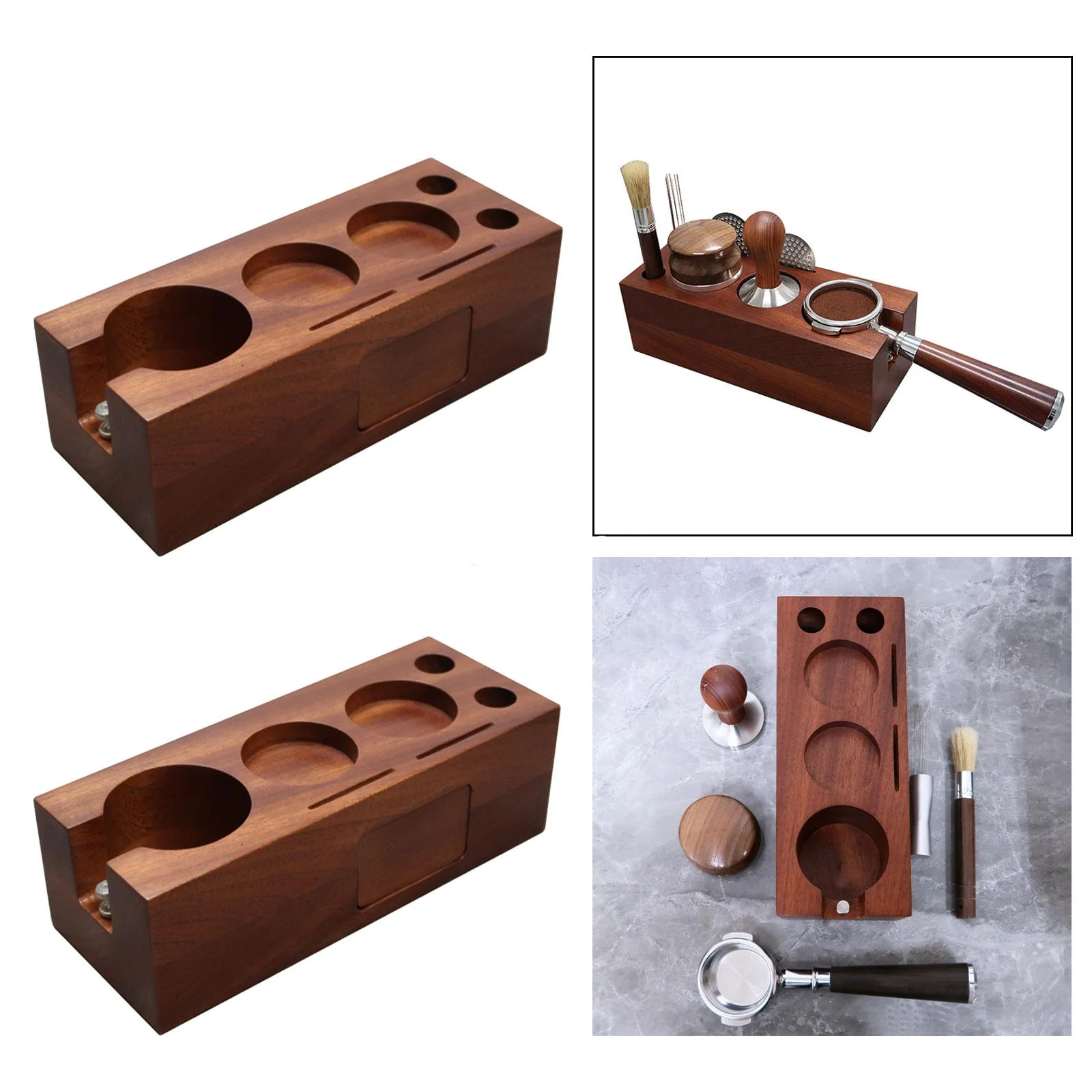 

Wooden Durable with Drawer Espresso Tamper Holder Coffee Tamper Stand Tamping Stations 3 Holes Coffee Filter Tamper Holder