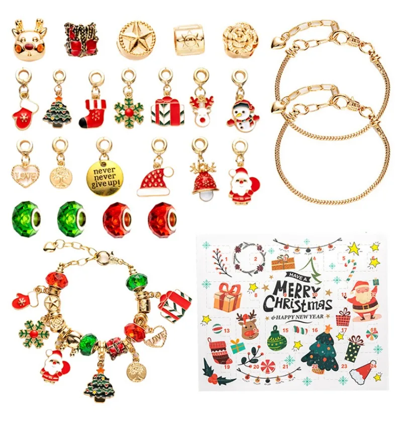 

24 Countdown Calendar Advent Surprise Blind Box Set Christmas Charms Bracelet Set DIY Creative Ornaments Christmas Child Gifts