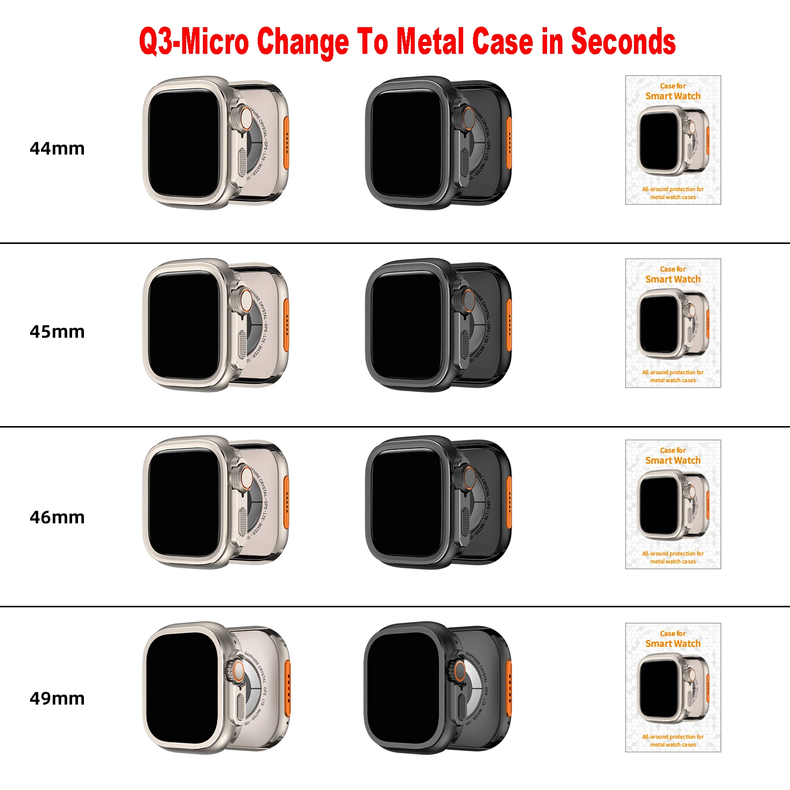 Premium Aluminum Alloy Watch Case with TPU Bumper and Metal Frame
