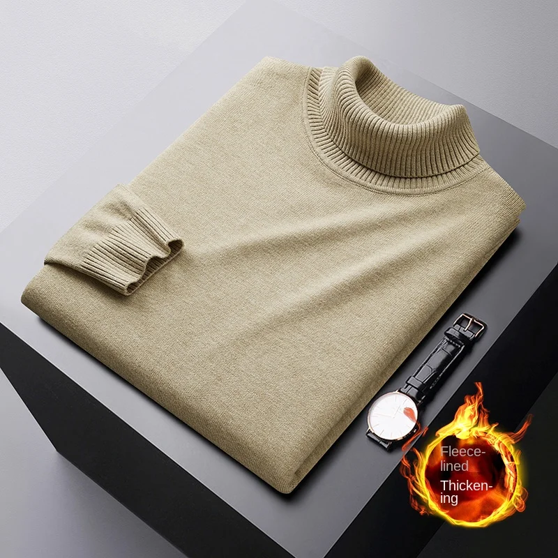 Winter Thermal Turtleneck Sweater Men's Fleece-lined Cold-Resistant High-End All-Match Stretch Casual Fashion Thickened Solid Co 2