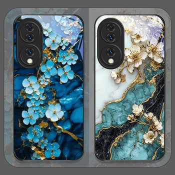 Cover per Telefono in Vetro Temperato con Texture Marmorizzata Floreale Estetica per Huawei Honor 400 200 Lite 100 Pro 90 GT Magic 7 6 X8 X9