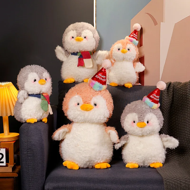 

Kawaii Penguin Wear Christmas Hat Scarf Plush Toys Cartoon Soft Stuffed Animals Plushie Doll Christmas Party Decor Kid Xmas Gift