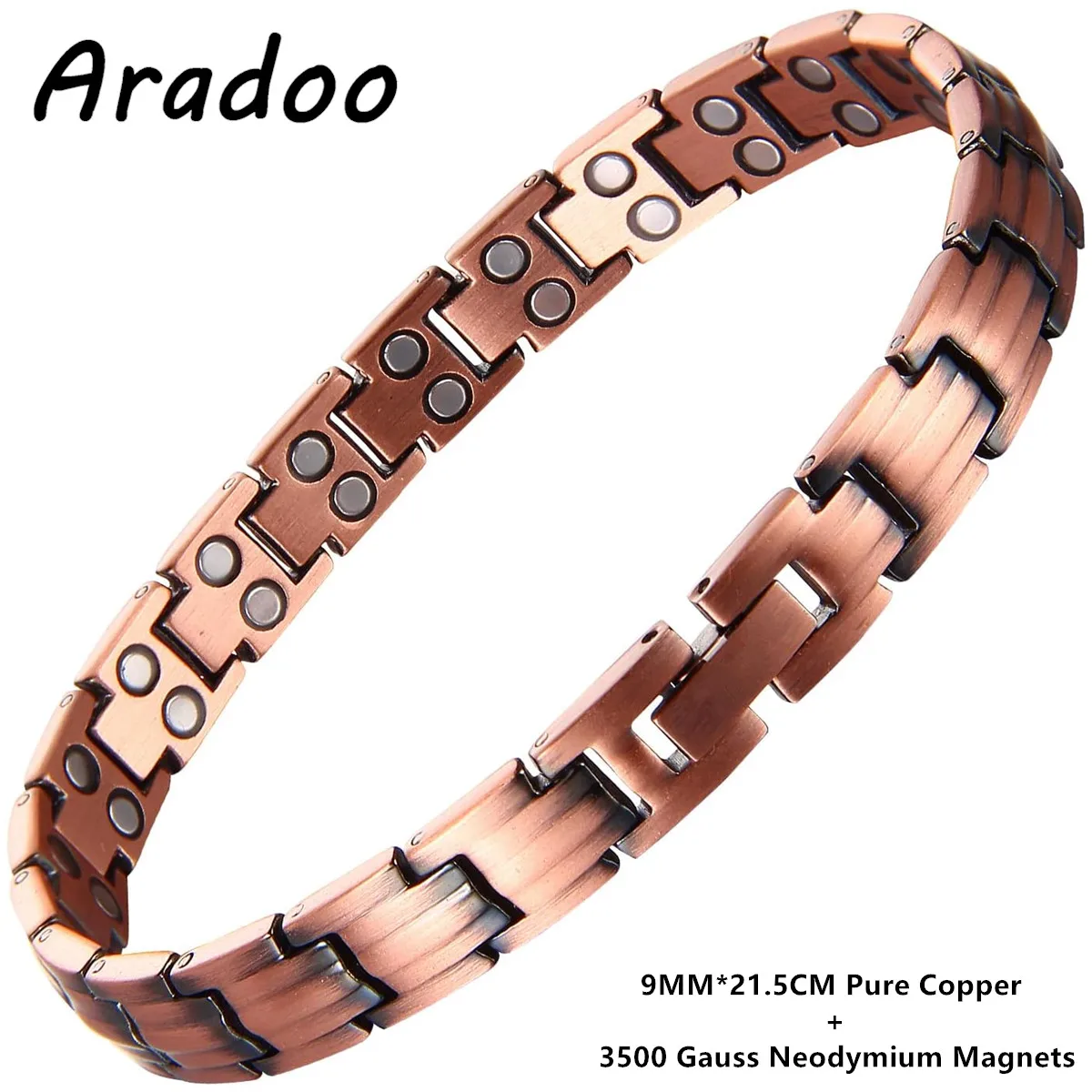 ARADOO Preumium Pure Copper Bracelet for Men Women Double Row Magnetic Therapy Wristband Jewelry Gifts