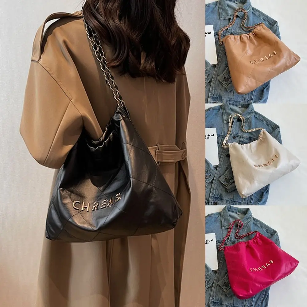 

Solid Color Shoulder Bags Fashion Lattice PU Totes Bag Large Capacity Chain Underarm Bag Women