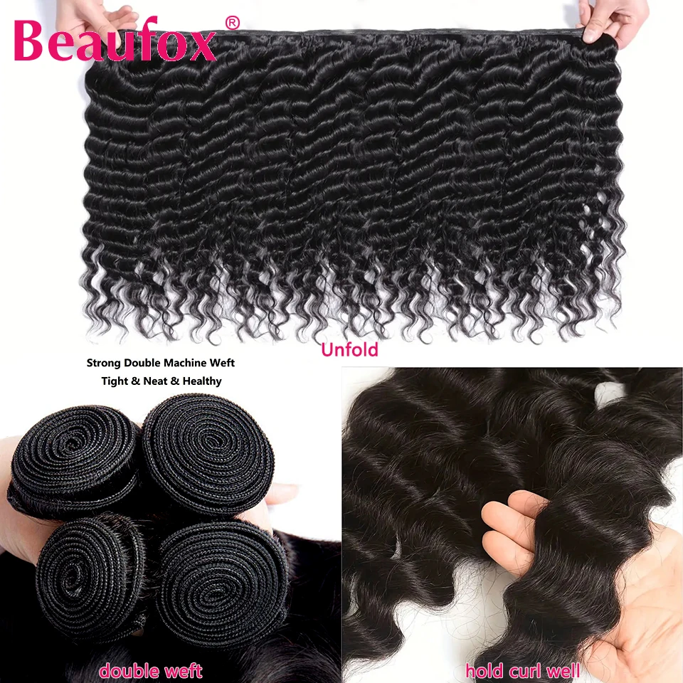 Beaufox Loose Deep Wave Bundles Human Hair Double Weft Wavy Human Hair Bundles Brazilian Remy Weave 1/3/4 PCS human hair extensions