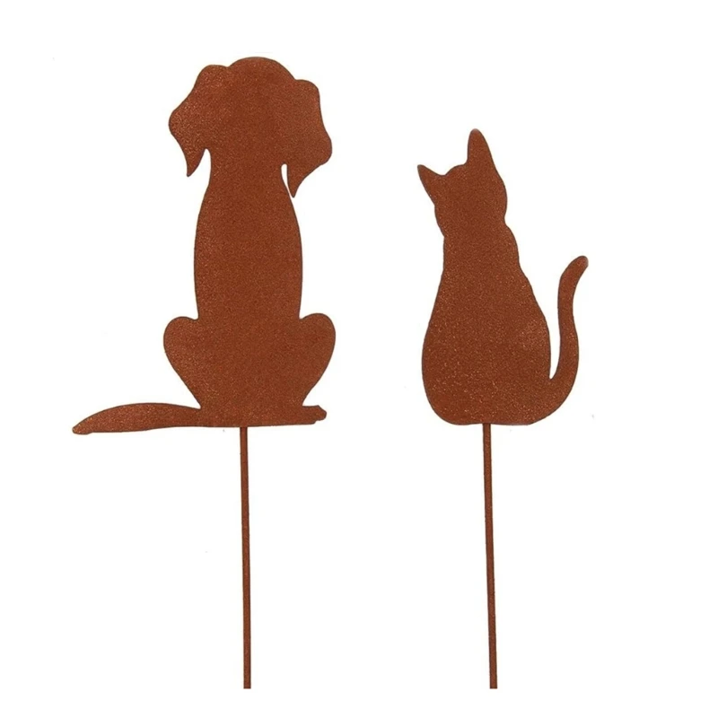 Lot De 8 Piquets De Jardin Métal Rouillé Décoratifs - Formes Animaux 25 Cm - Décoration Extérieure Automne, Terrasse, Balcon