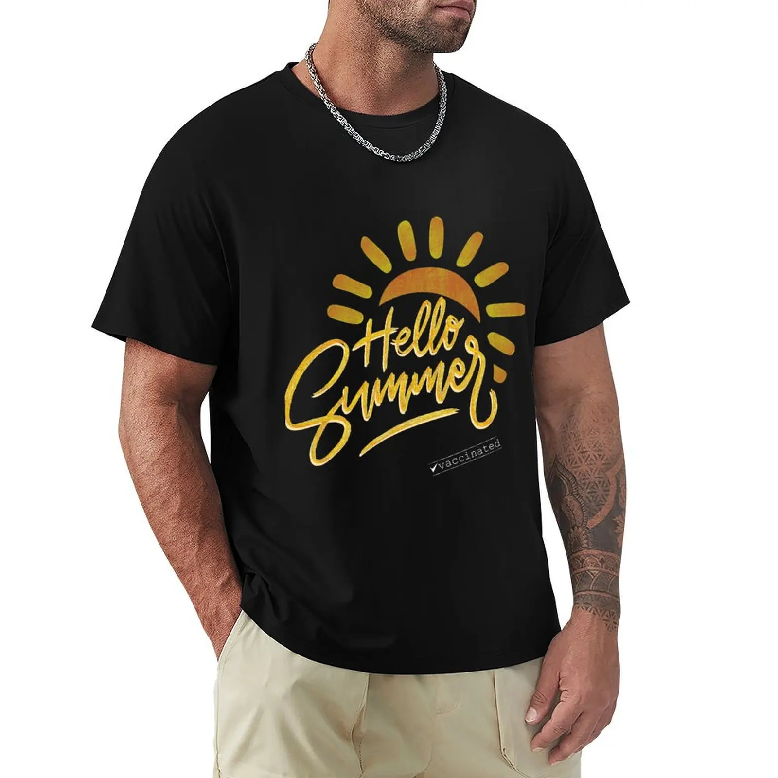 hello summer, vaccinated, shirt, black 2021 T-Shirt graphics plus size tops mens t shirts pack