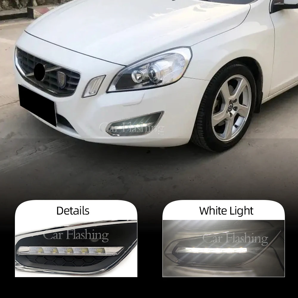 1 Set For Volvo S60 2009 2010 2011 2012 2013 라이트 오프 스타일 릴레이 매트 ABS 자동차 DRL LED 주간 러닝 라이트 일광 안개 램프