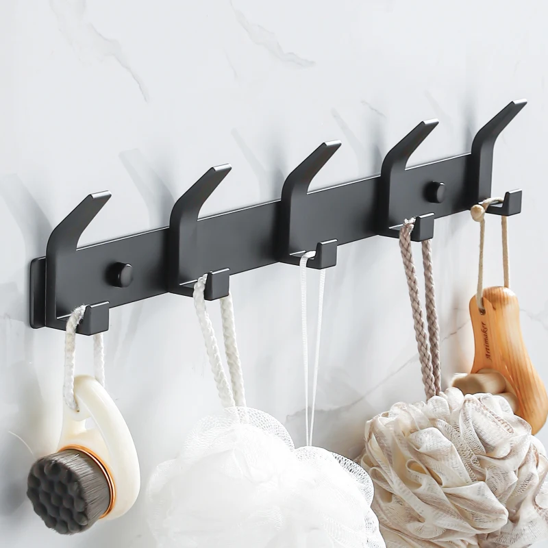 Wall Clothes Hook Modern Hanging Hooks Aluminium Black Towel Holder Bathroom Door Clothe Hanger Coat Rack Wall Mounted