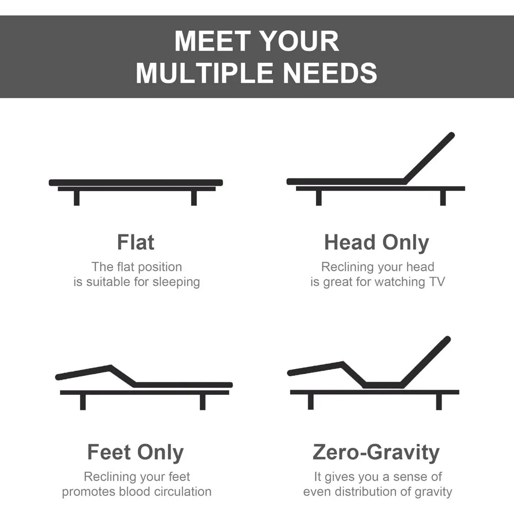 King Size Adjustable Bed Frame, Wireless Remote Control, Whisper Quiet Durable Motor, Independent Head, Foot Incline, Bed Frame 4