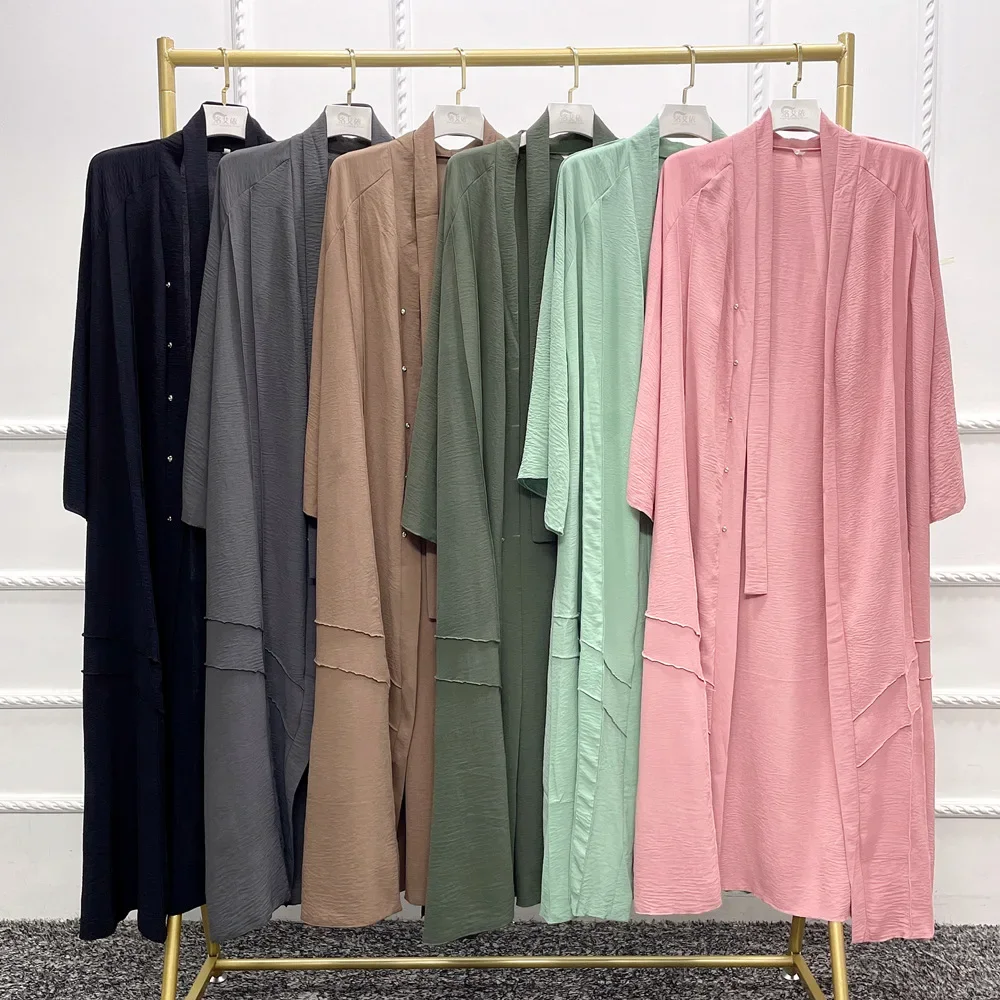 Open Abayas for Women Islamic Clothing Cardigan Muslim Kimono Belt Abaya Dubai Modest Hijab Outwear Ramadan(No Inner,No Scarf)