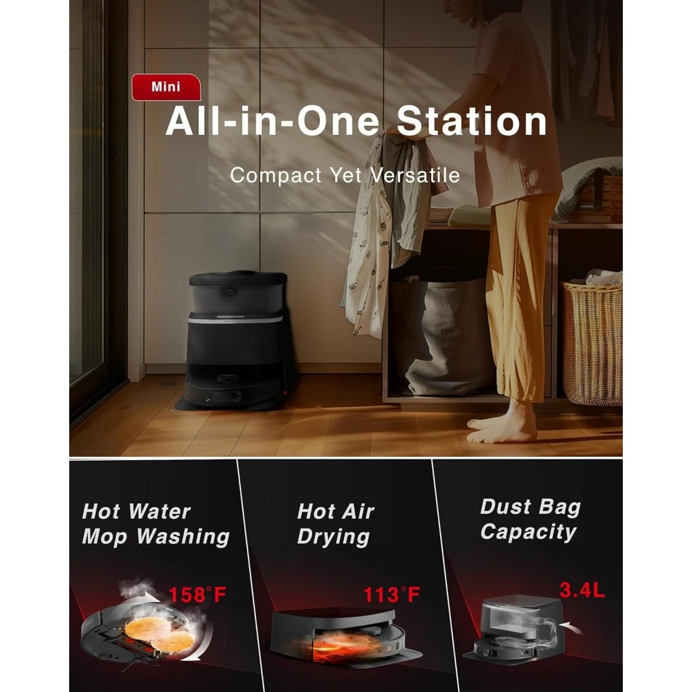 Commercial Washing Robots, 11000Pa Strong Suction, Deep Mopping & Auto Mop Wash/Dry, Auto-Lift Mopping, Robot Vacuum and Mop