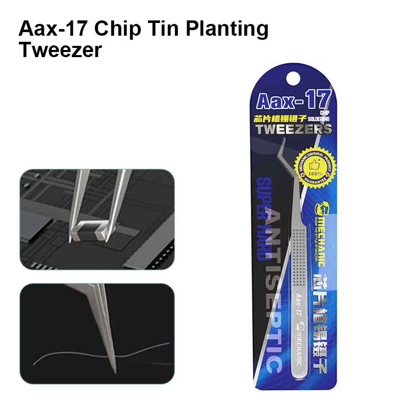 

MECHANIC Aax-17 Chip Tin Planting Tweezers High Precision Non-Magnetic Stainless Steel PCB Board Repair Soldering IC Chip Clamp