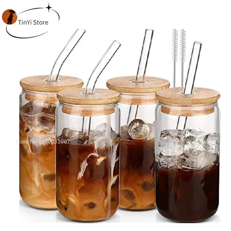 2/1Pcs 375Ml Vertical Stripe Glass Cup With Lid Straw Cup Transparent  Ribbed Tea Coffee Cup Juice Beer Milk Mocha Breakfast Mug - AliExpress