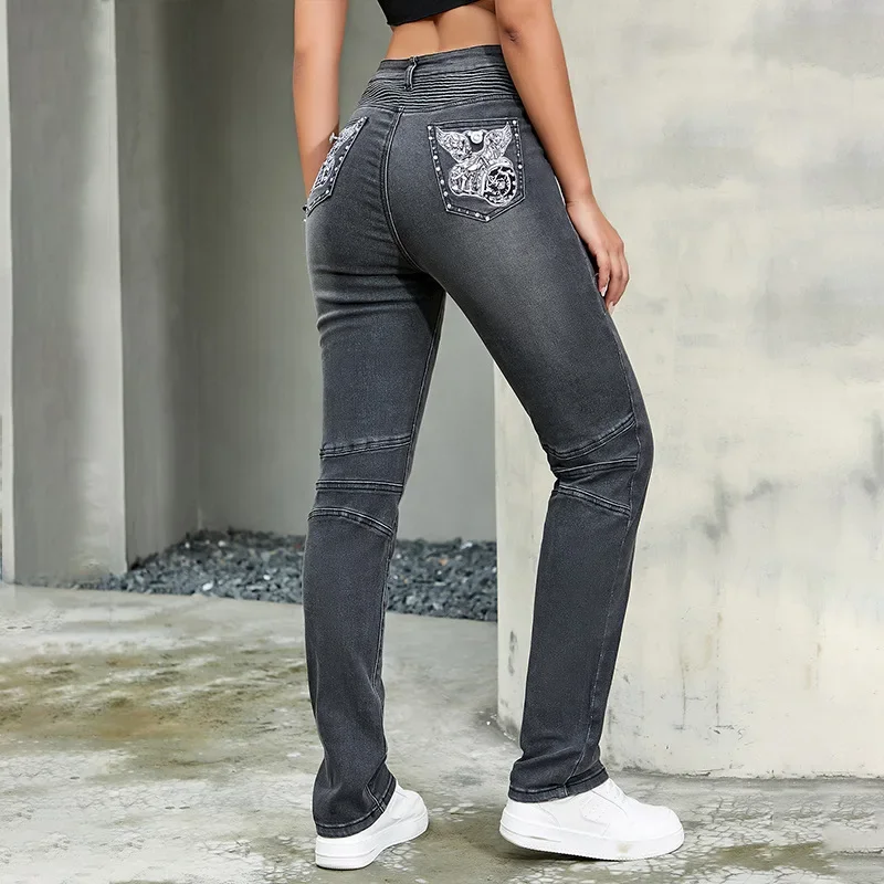 American Gothic Embroidered Rhinestone Slim Jeans Fashion Harajuku Trend Y2K Women Casual Street Hip Hop High Street Pants