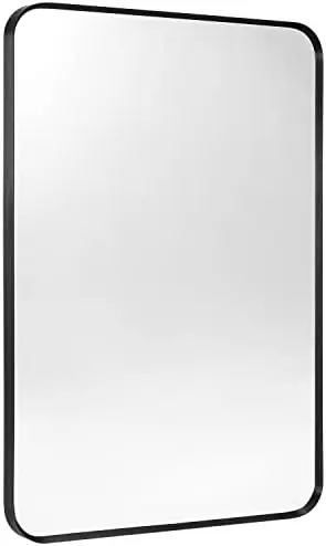 

Mirror for Bathroom, Brush Black Metal Framed Rounded Corner Rectangular Vanity Mirror (16" x 20", Black)