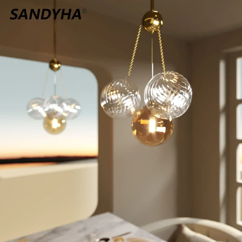 

Nordic Luxury Home Decor LED Light Multi-color High Transparency Glass Ball Pendant Lamp Bedroom Living Restaurant Hotel SANDYHA