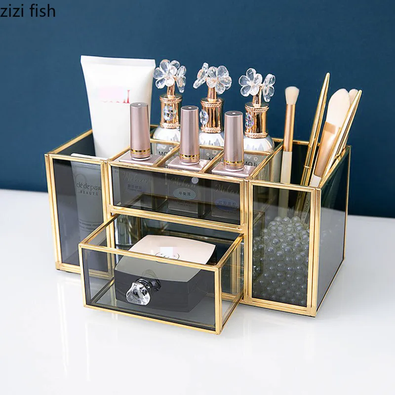 Glass Phnom Penh Cosmetic Storage Box Lipstick Stand Makeup Brush Bucket Pen Holder Makeup Tool Storage Rack Cosmetic Organizer 5