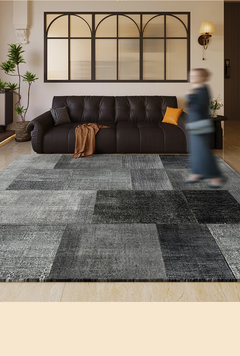 VIKAMA Summer American Retro Simple Plaid Carpet Living Room Sofa Coffee Table Foot Cushion Bedroom Bedside Rug Stain Resistance