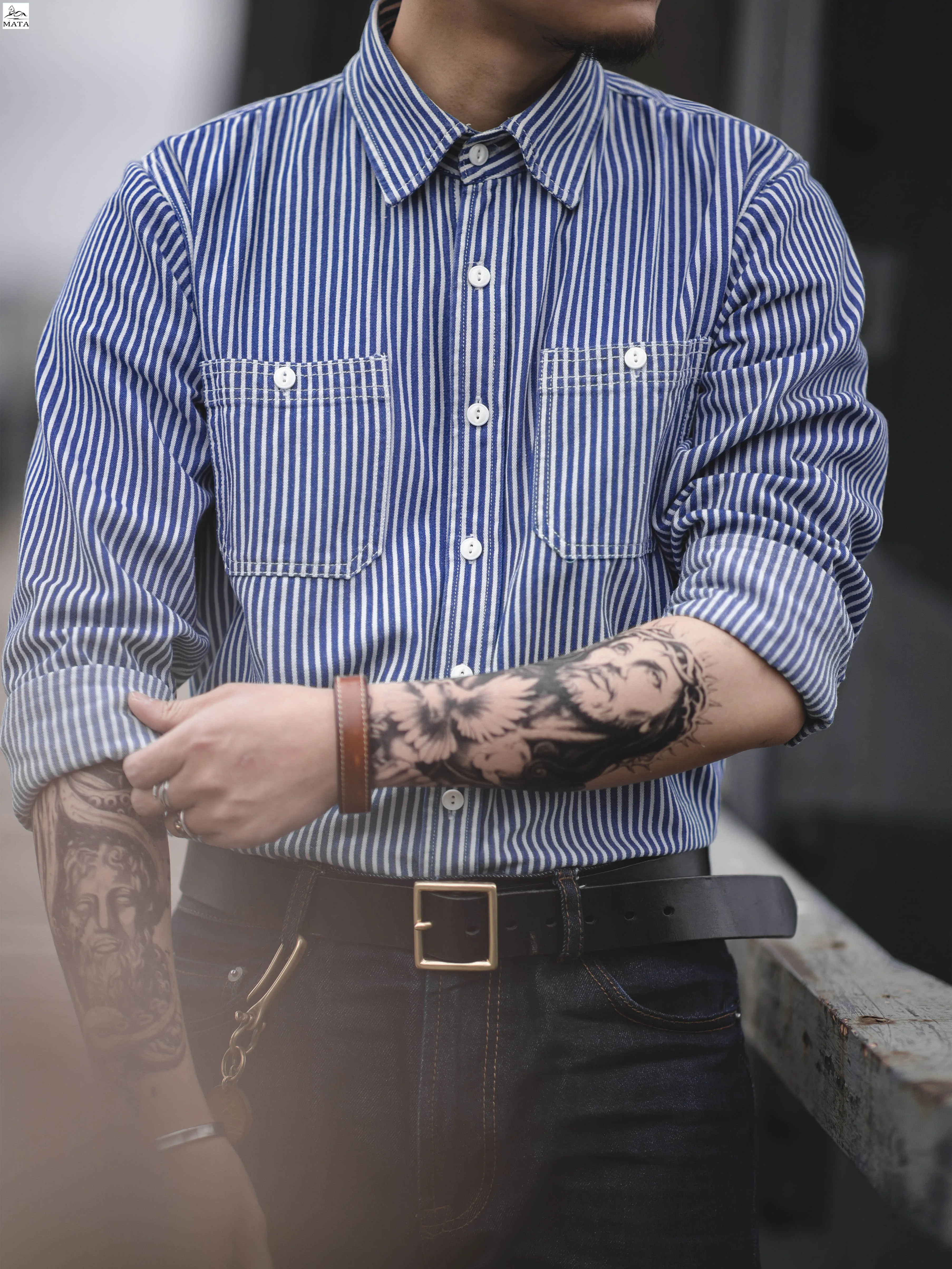 

Jeans Indigo Wabash Stripe Work Shirt Selvedge jeans Shirt heart Denim Shirt shirt men long sleeve shirt vintage Blouse Tees
