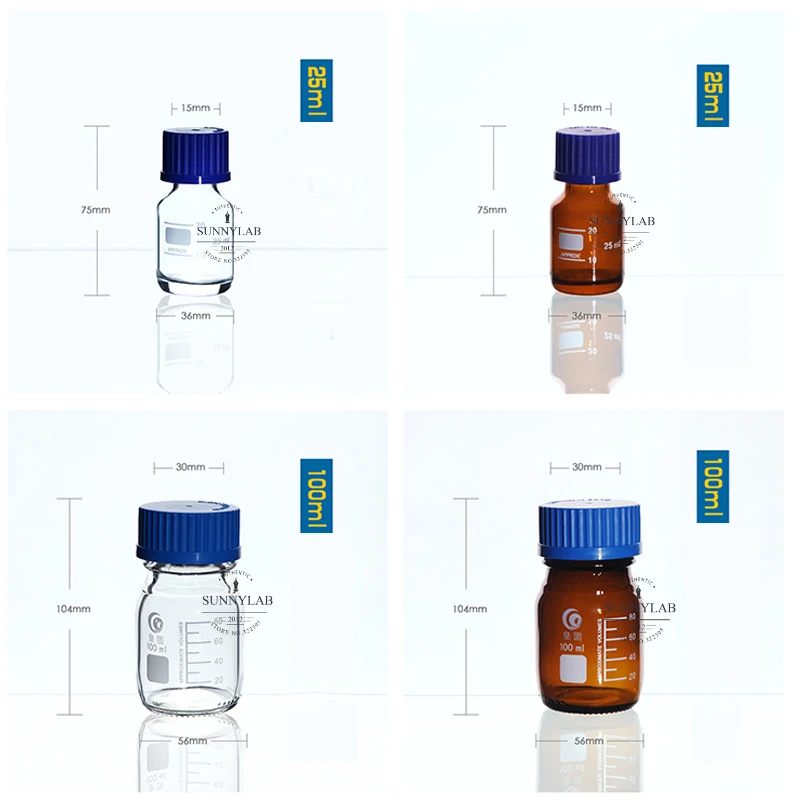 25ml To 1000ml Lab Transparent/Brown Screw Cap Reagent Bottle Sealed Bottle Glass Laboratory Sample