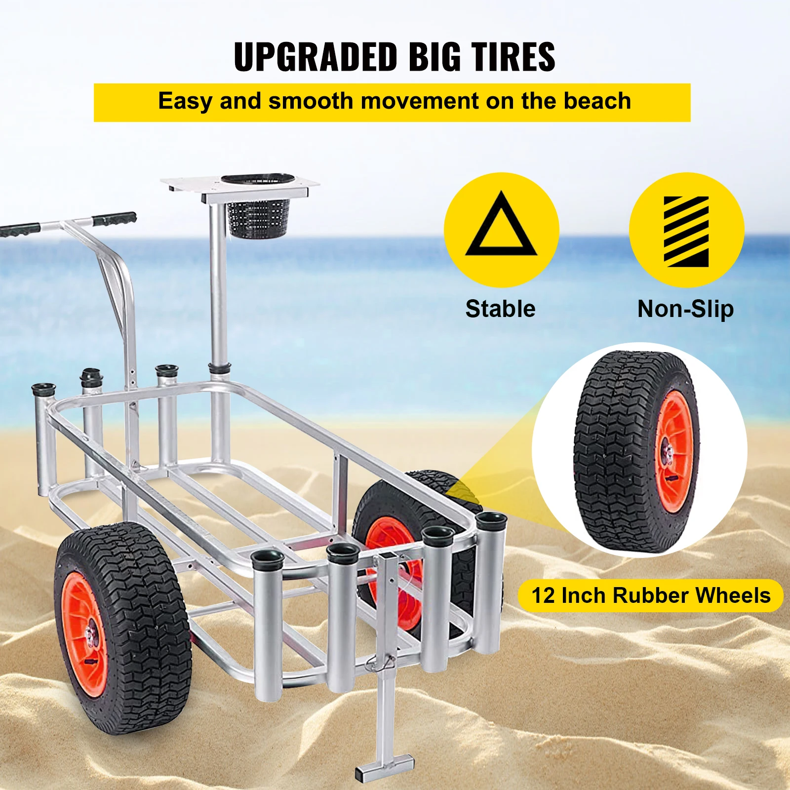 VEVOR Aluminum Beach Fishing Cart 500 lbs Capacity Fish and Marine Carts w/  Rod Holders & 10 Big Wheels Balloon Tires for Sand - AliExpress