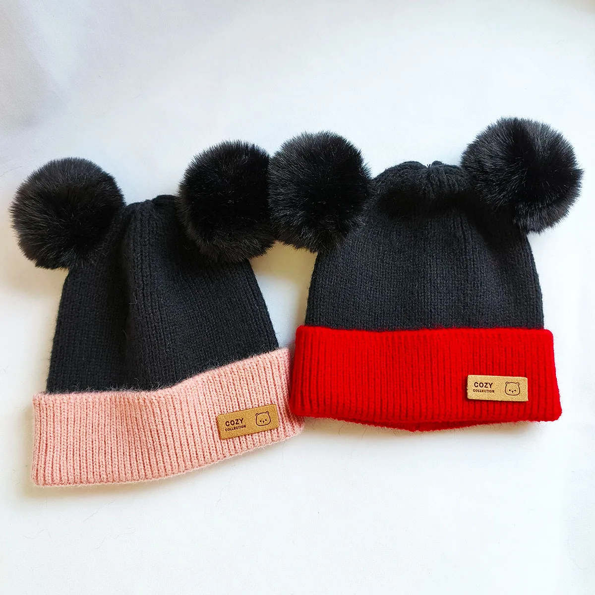 Cozy Winter Baby Hat Soft Cartoon Mouse Head Hat for Girls Boys Pom Pom Ball Hat for Kids Outdoor Warm Newborn Cap Infant Hats 2