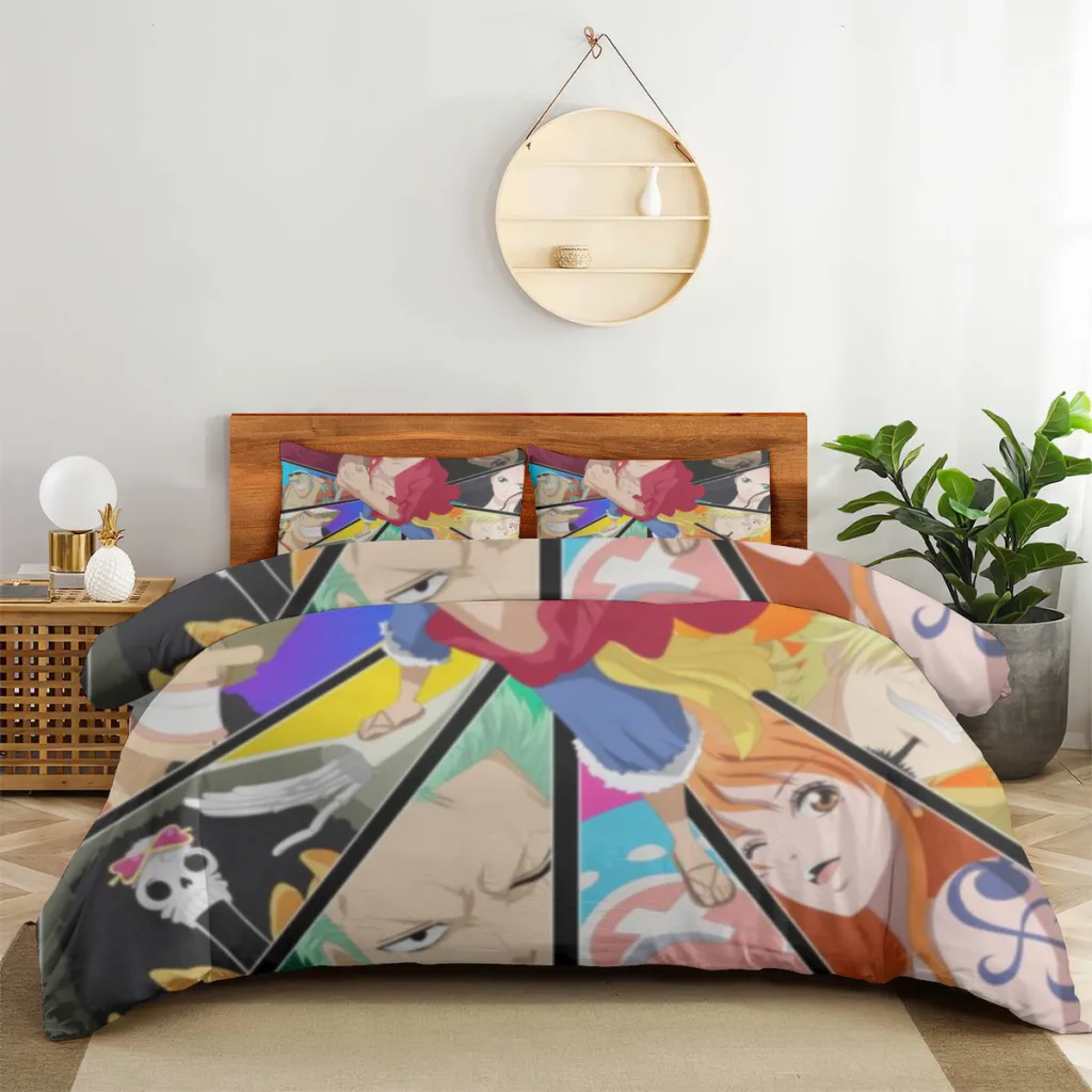 

Cartoon cartoon Luffy Solon Trend Print three-piece Bedding Fashion Items for children or adults bed cover pillowcase