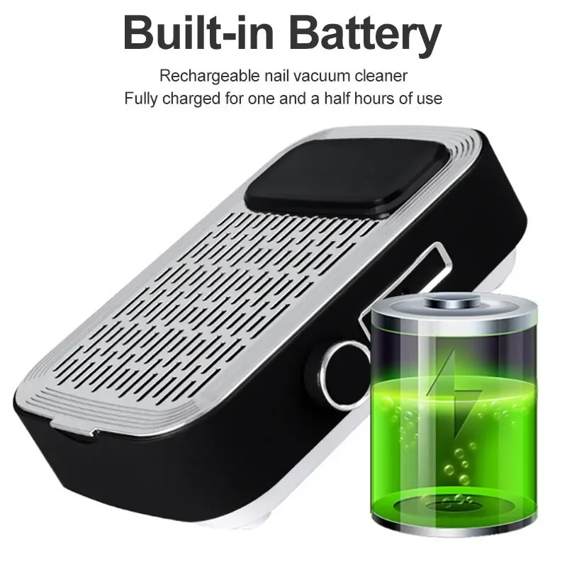 Nail vacuum cleaner 80W Professional Nail Vacuum Cleaner Polishing Gel Pedicure Rechargeable Vacuum Cleaner with Removable Filter Nail Salon Tools