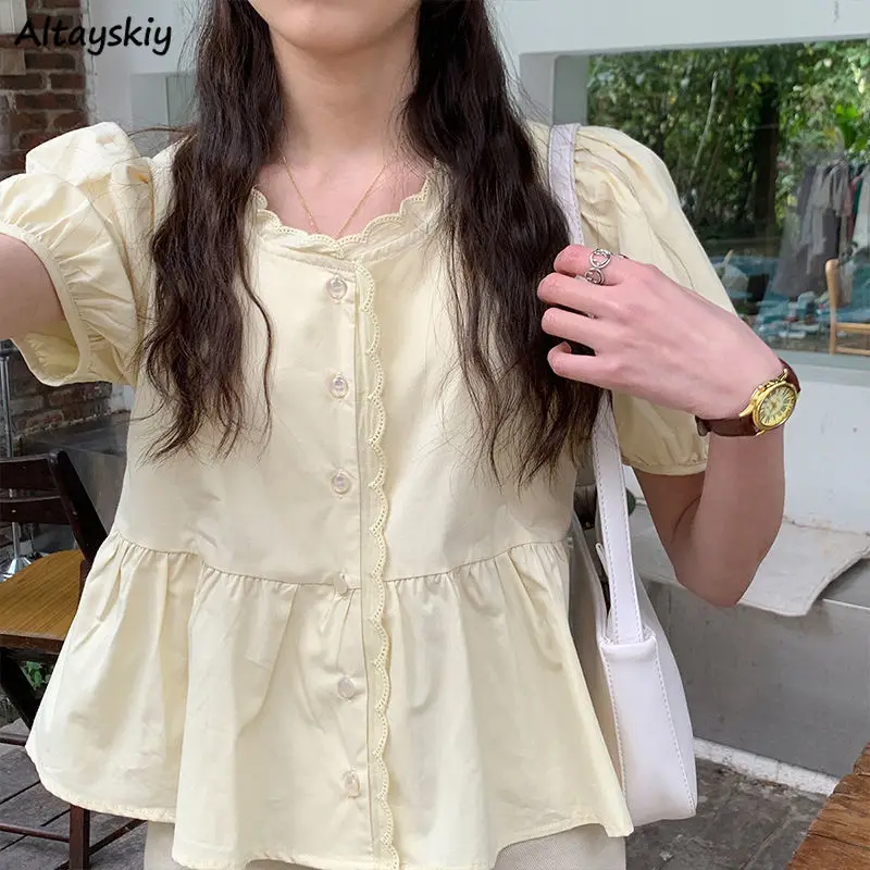 เสื้อผ้าแฟชั่นผู้หญิง ลายดอก แขนพัฟ สไตล์เกาหลี
