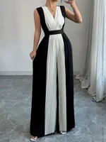 Modigirl Summer Elegant Party One Pieces Jumpsuit Woman 2025 Contrast Color Pleated Hight Wide Leg Pants Romper Jumpsuit Women - Image 3