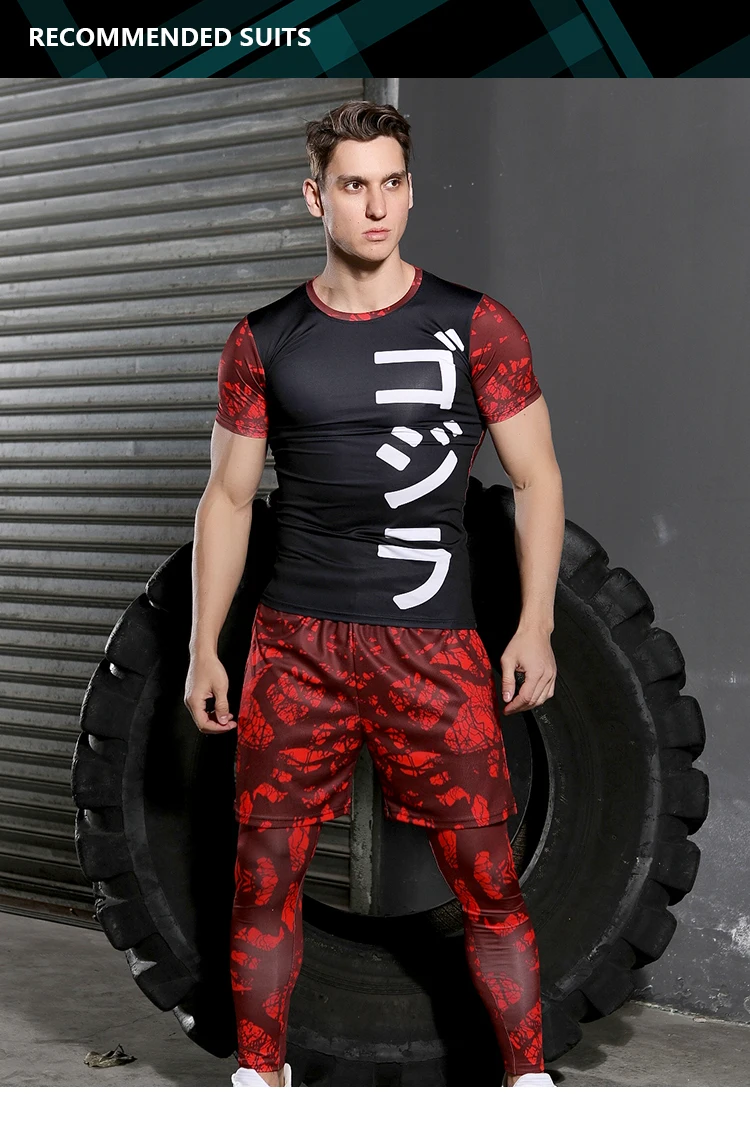 Hochwertiges schwarzes Kompressionsshirt für Herren, auffälliges rotes und weißes Design für Fitnessbegeisterte – Detail 14
